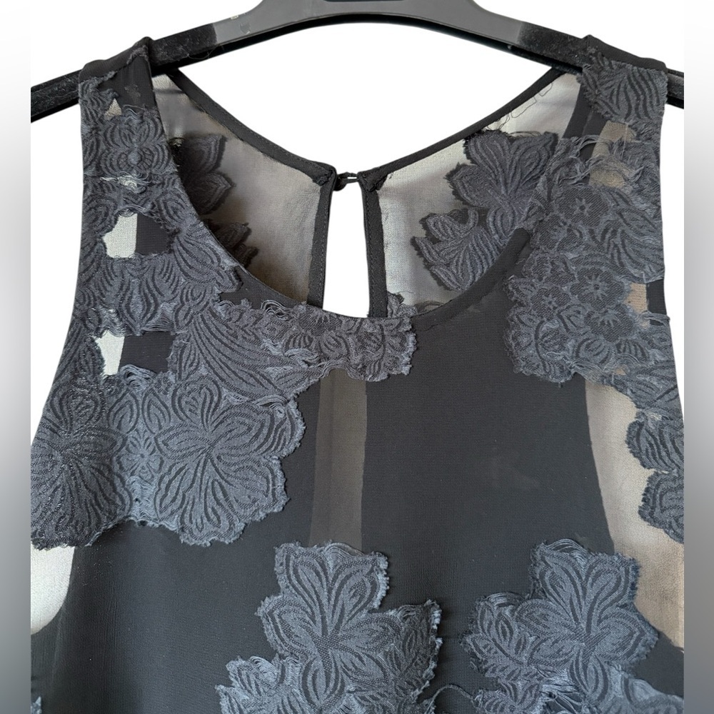Wilfred Floral Appliqué Sleeveless Top in Black — Sheer Detail Sz M - Picture 9 of 11